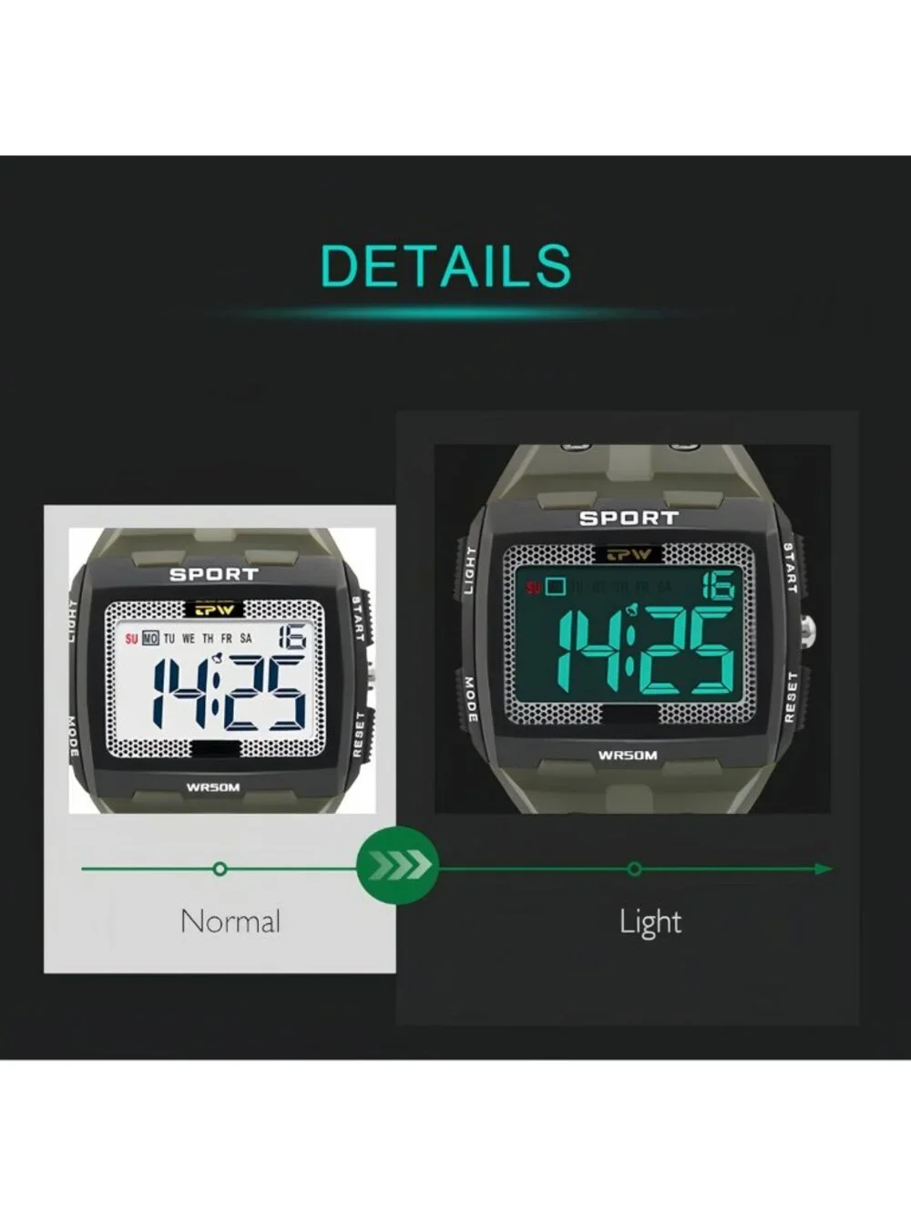 Men's Digital Military Watch - 5ATM Water Resistant, Easy-to-Read Display, Alarm